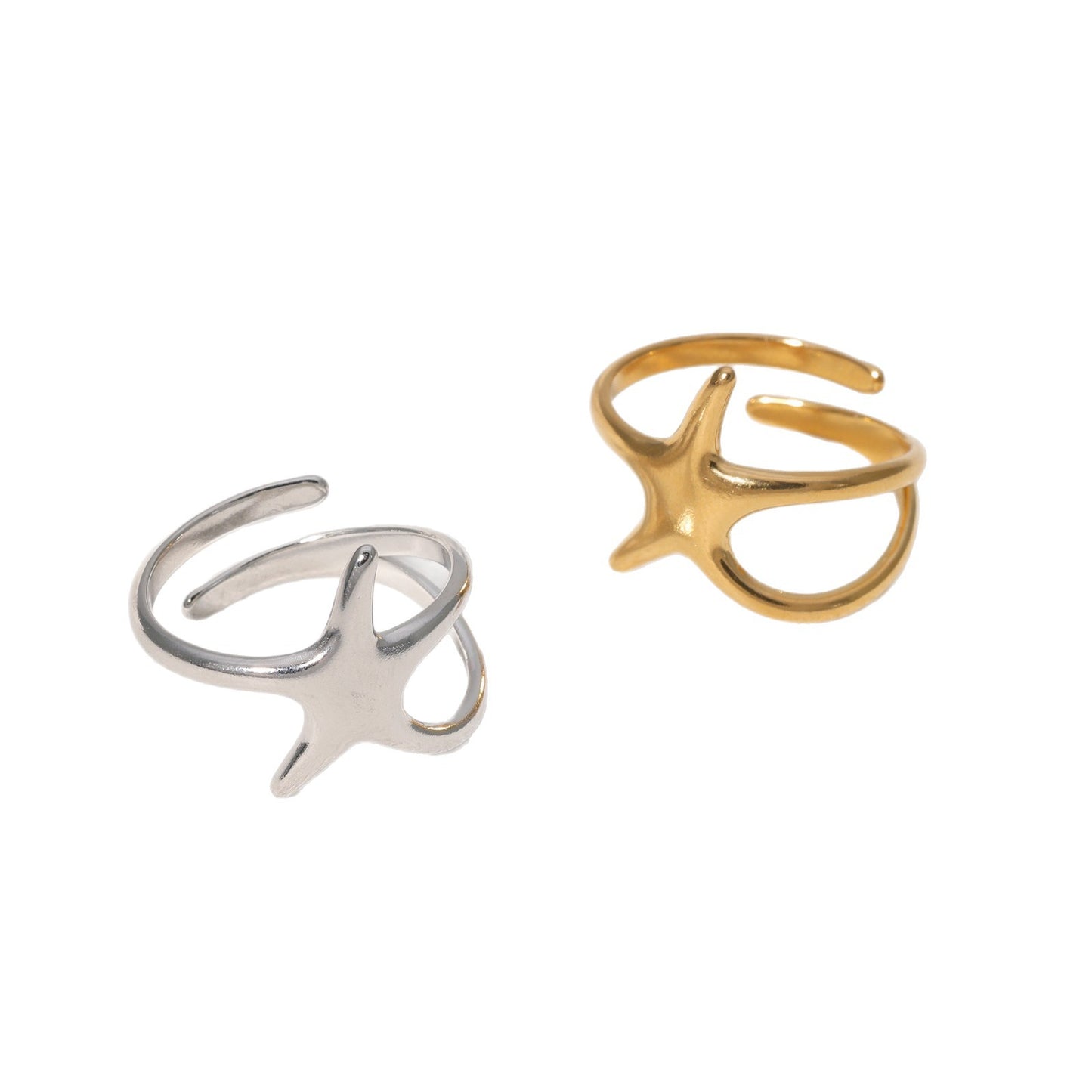 Minimalist Star-Shaped Stainless Steel Ring for Women with Plated Finish, Adjustable Open Band Design