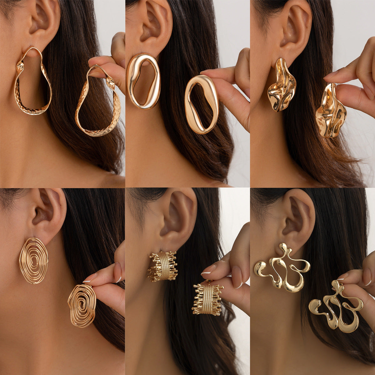 Minimalist Geometric Irregular Hollow Twisted Ring Zinc Alloy Plated Earrings for Women