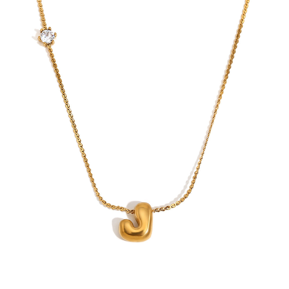 Minimalist Letter-Shaped Pendant Necklace for Women in Stainless Steel with 18K Gold Plating and Cubic Zirconia Accent on S-Link Chain