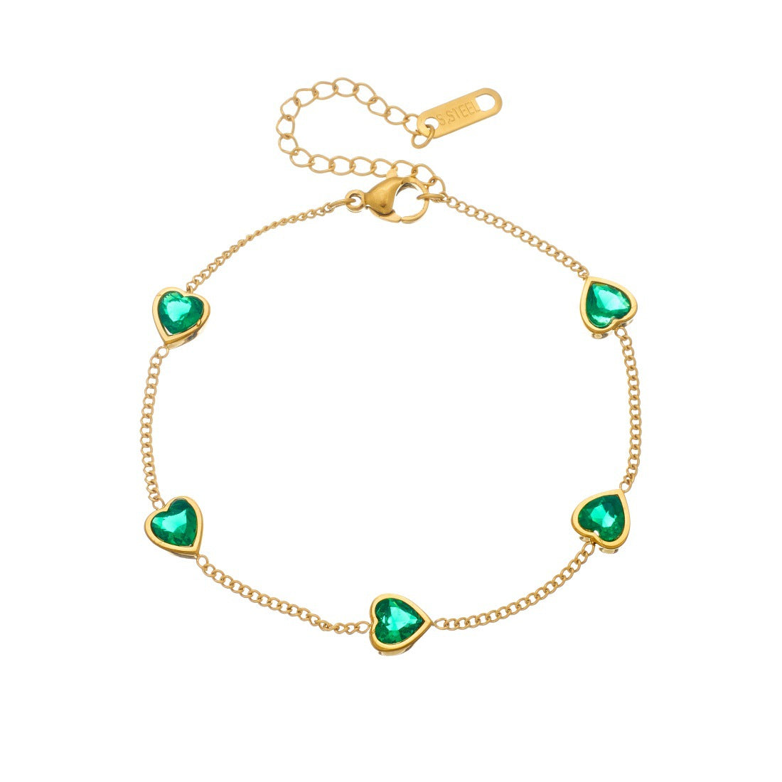 Minimalist Elegant Heart Rhinestone Plated Stainless Steel Bracelet for Women