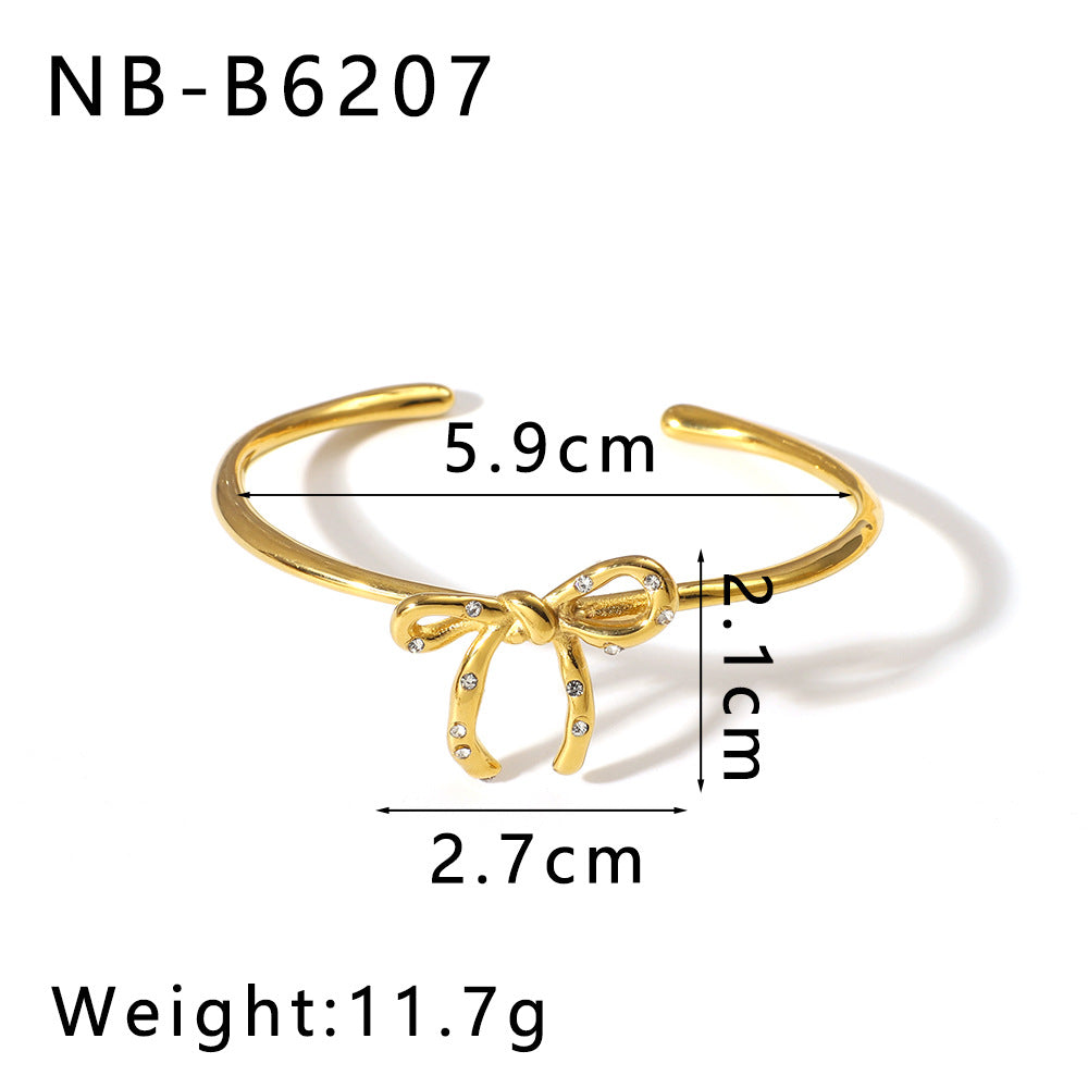 Set di bracciale e anello in acciaio inossidabile placcato a forma di fiocco a farfalla minimalista da donna