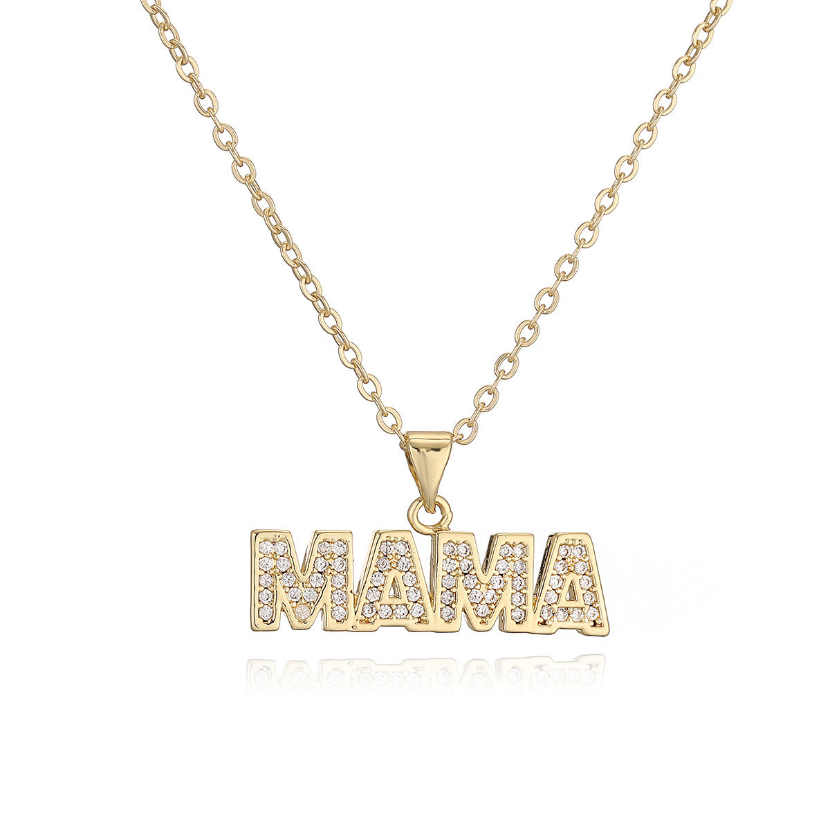 Minimalist Elegant 18K Gold Plated Brass Round Letter MAMA Cubic Zirconia Pendant Necklace for Women