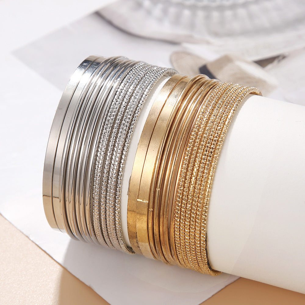 Bohemian Gold Plated Round Geometric Iron Cuff Bracelet Set for Women