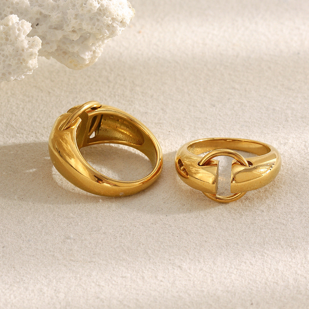 Anello minimalista geometrico in acciaio inossidabile con placcatura in oro 18 carati da donna