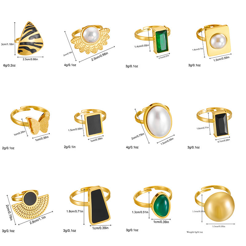 Anello Vintage da Donna in Acciaio Inossidabile con Farfalla Geometrica a Triangolo Ovale e Intarsio di Strass