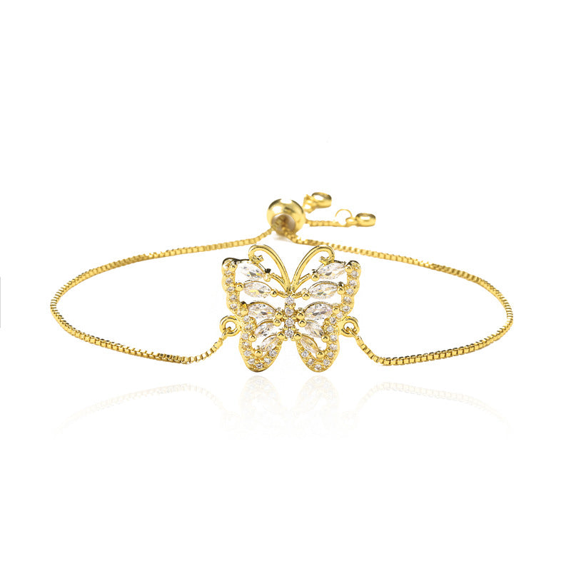 18K Gold Plated Brass Butterfly Geometric Bracelet with Cubic Zirconia for Women