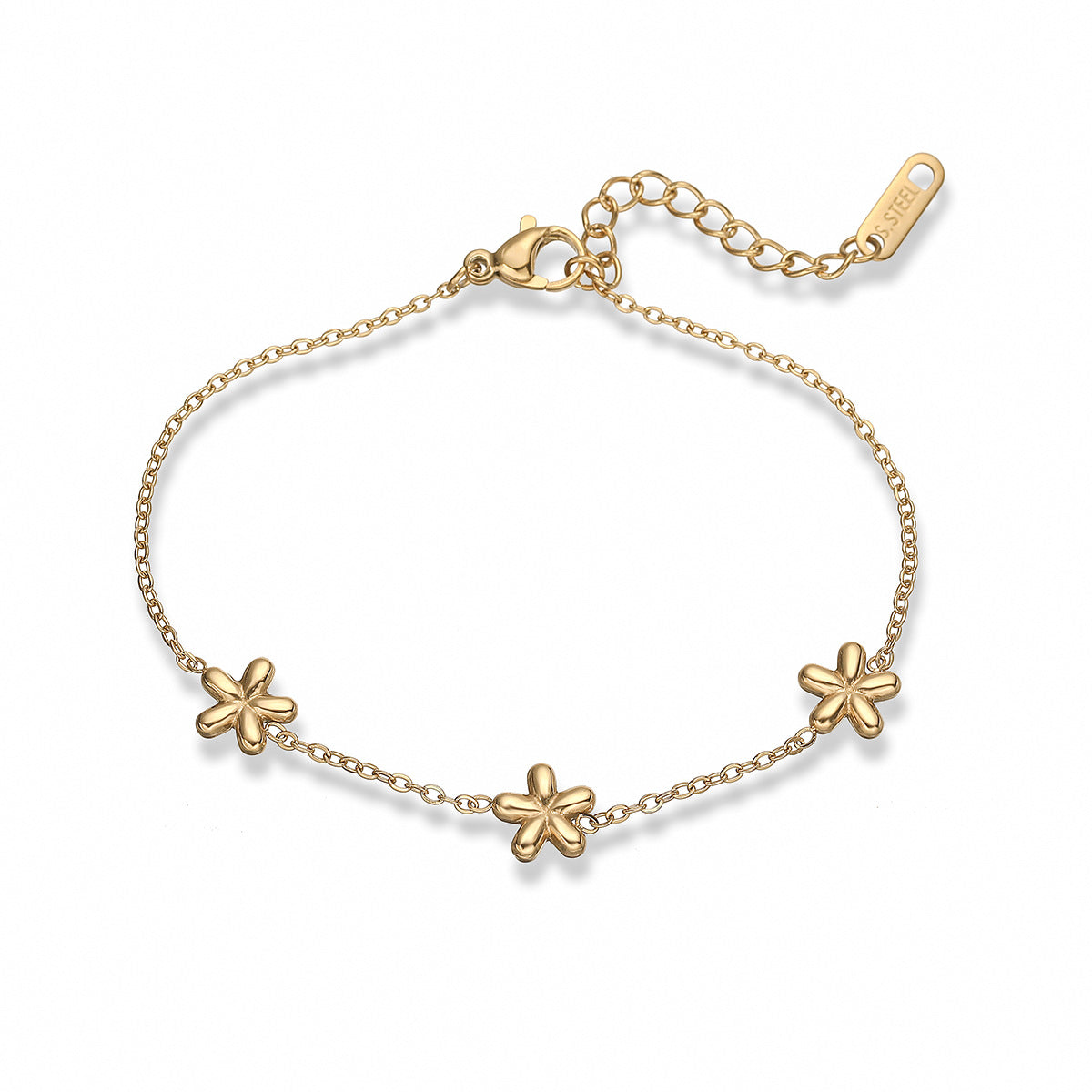 Bracciale in Acciaio Inossidabile a Forma di Fiore Minimalista da Donna Placcato Oro 18K, Design Irregolare