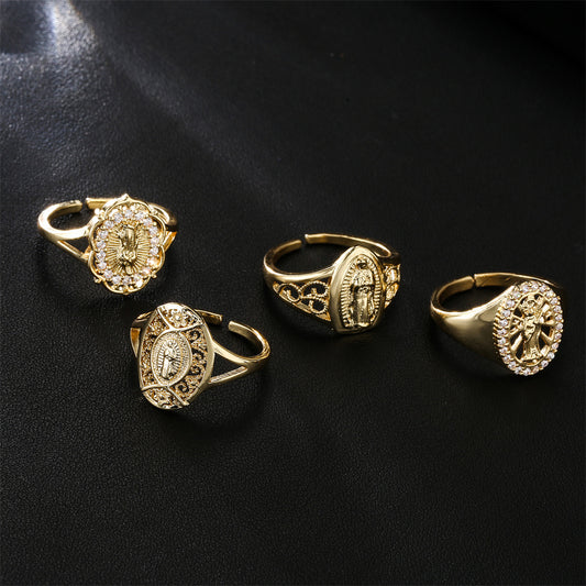 Geometric Style Copper Ring with Gold Plating and Zircon Inlay for Women Religious Jewelry