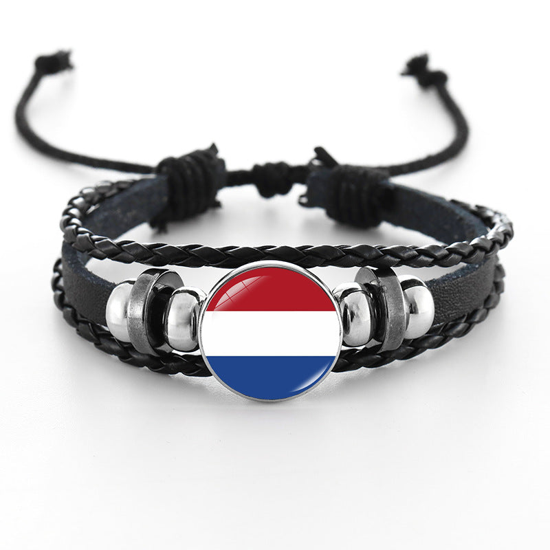 Bracciale in pelle intrecciata fatto a mano unisex stile punk geometrico, nero