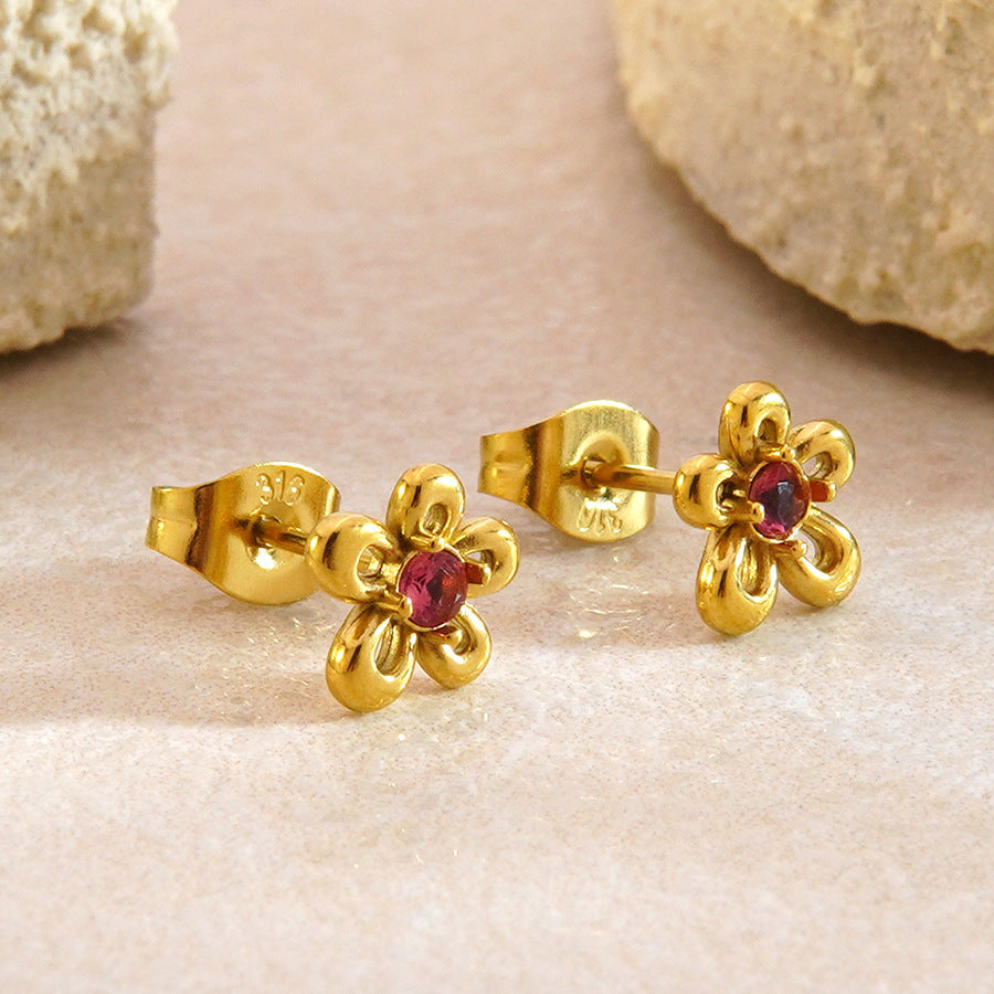 Set collana e orecchini in acciaio inossidabile placcato oro con zirconi cubici, motivo floreale vintage ed elegante