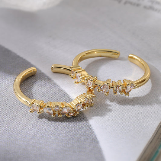 Minimalist Elegant 18K Gold Plated Brass Geometric Cubic Zirconia Open Ring for Women