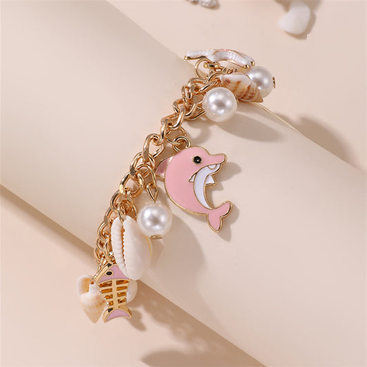 Pulsera de resina en forma de estrella con dijes de temática marina para niñas de 6 a 10 años