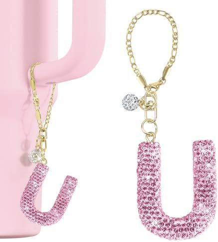 Rhinestone Inlaid Letter Resin Charm Bar Keychain Accessory