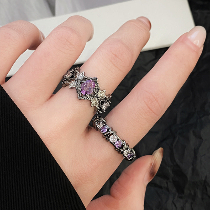 Anillo abierto geométrico ovalado estilo punk para mujer en cobre con acabado chapado