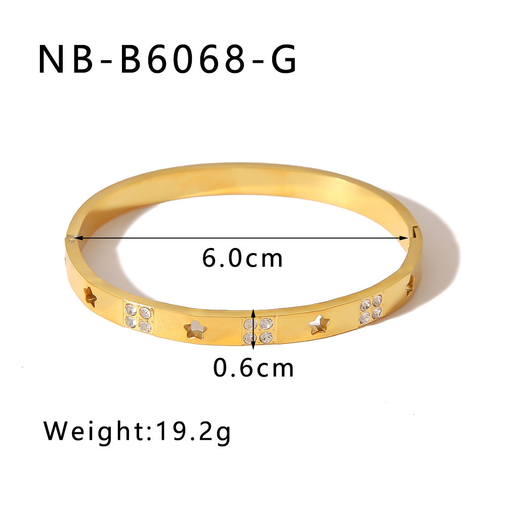 Vintage Ins Style 18K Gold Plated Stainless Steel Bracelet with Zircon Stars and Hearts for Women