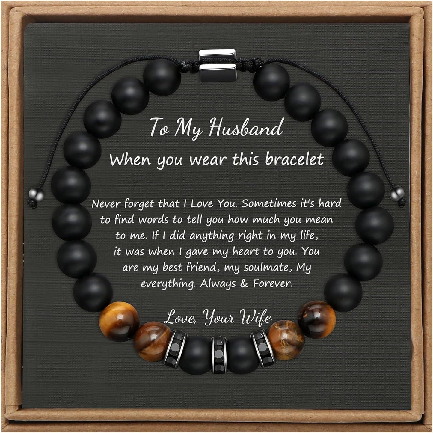 Men's Geometric Tiger's Eye Beaded Bracelet Adjustable Double Layer Handmade Gift