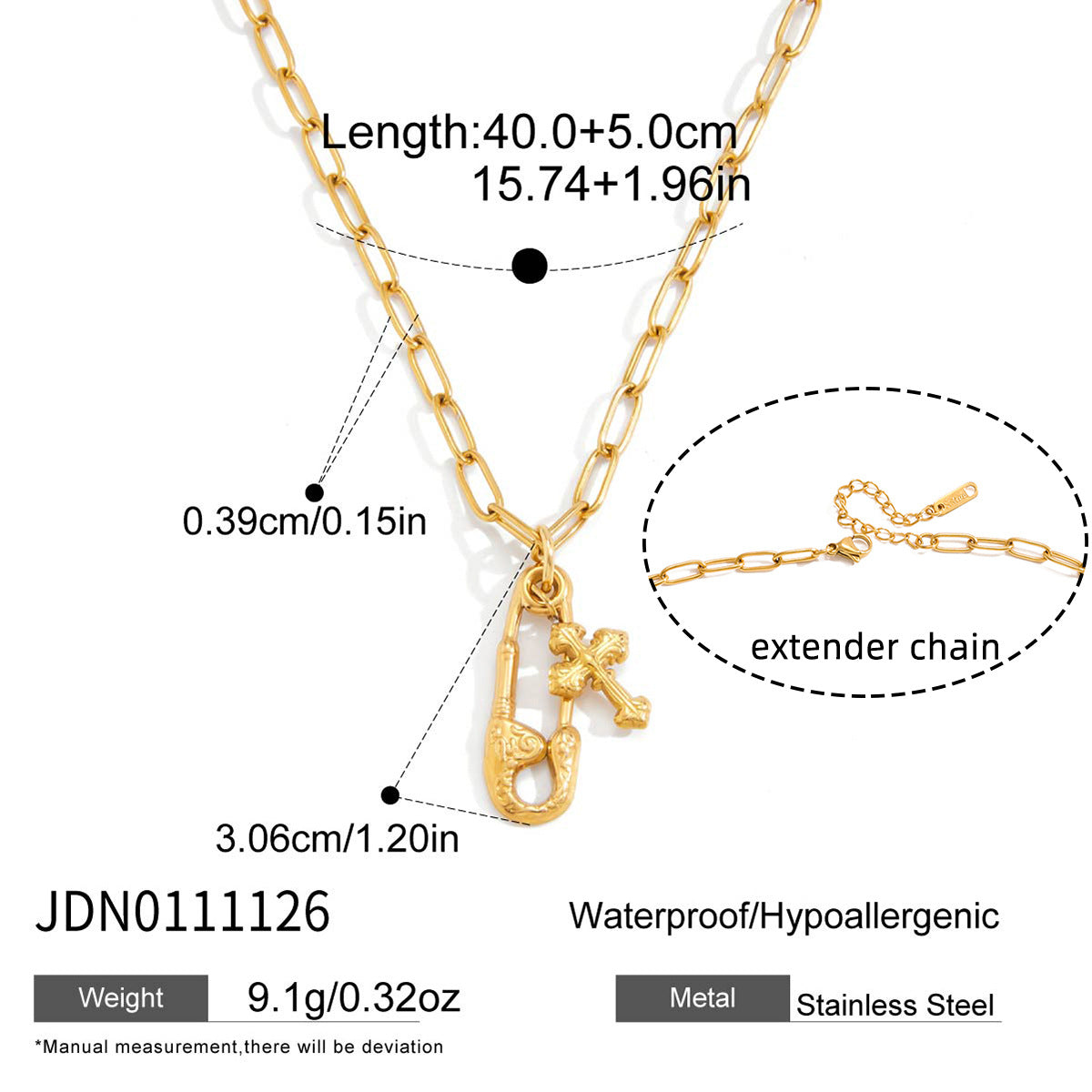 Minimalist Geometric Paperclip Titanium Steel Necklace PVD Gold Plated Stainless Steel Pendant for Women