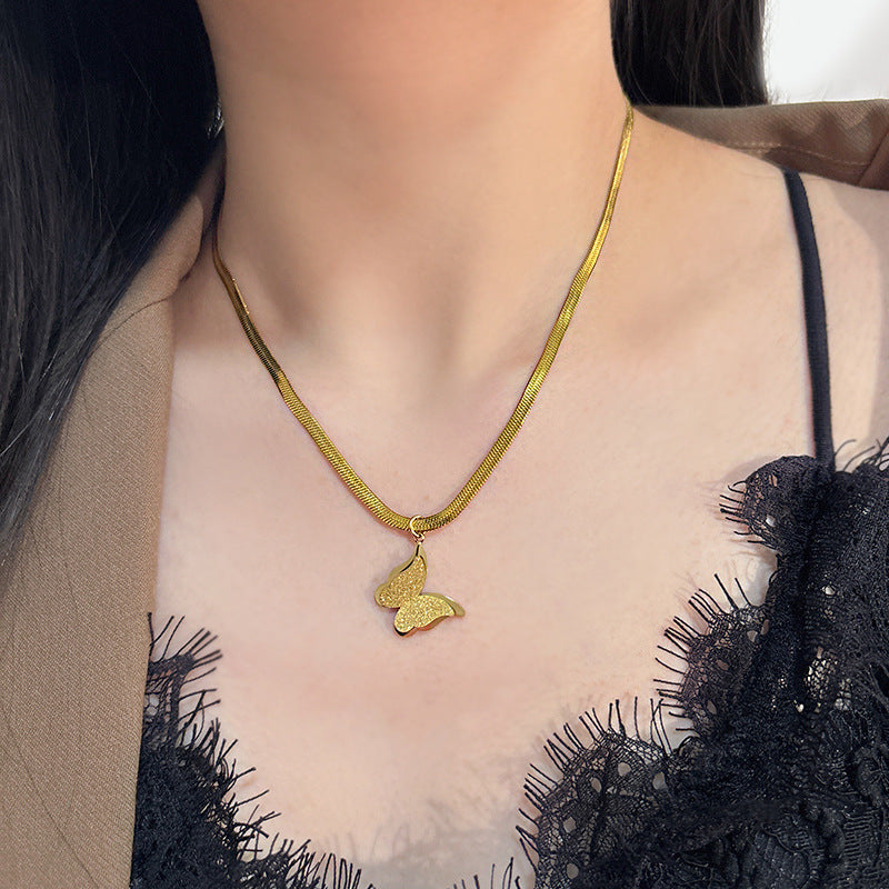 Butterfly Titanium Steel Plated Necklace Snake Chain Unisex