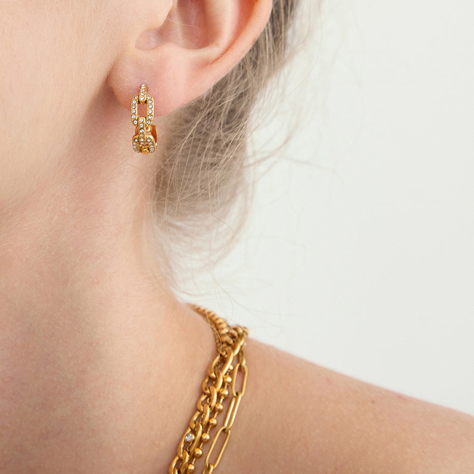 Aretes de acero inoxidable geométricos con detalles de diamantes de imitación, chapados para mujer, lujo, moda minimalista, Ear Cuffs