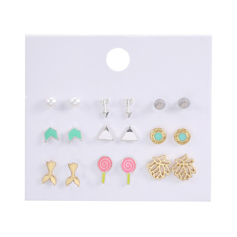Vintage Geometric Butterfly Round Rhinestone and Pearl Plated Alloy Earring Set