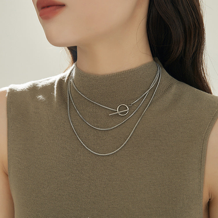 Minimalist U-Shaped Titanium Steel Plated Snake Chain Necklace for Women Layering Locket Necklace Versatile Sweater Chain