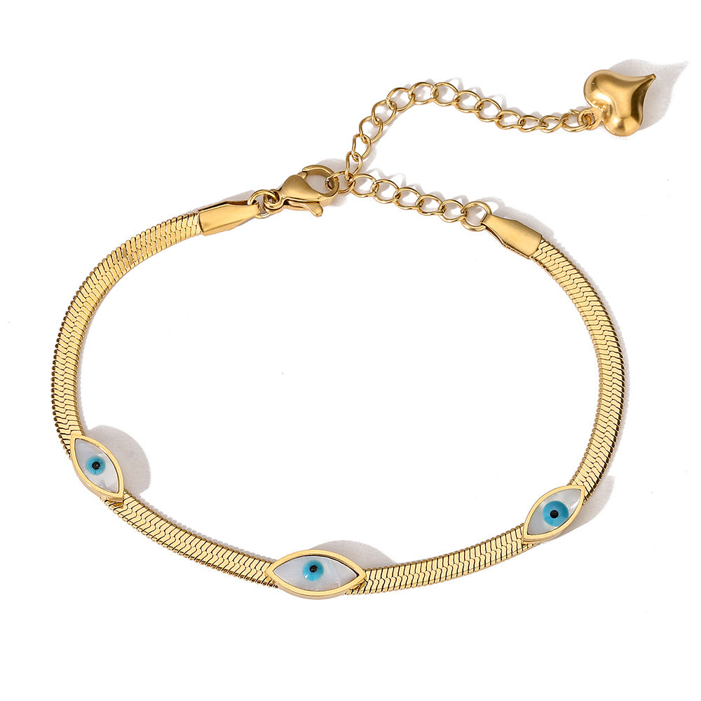 Bracciale minimalista a occhio di Allah in acciaio al titanio con pavé per donna