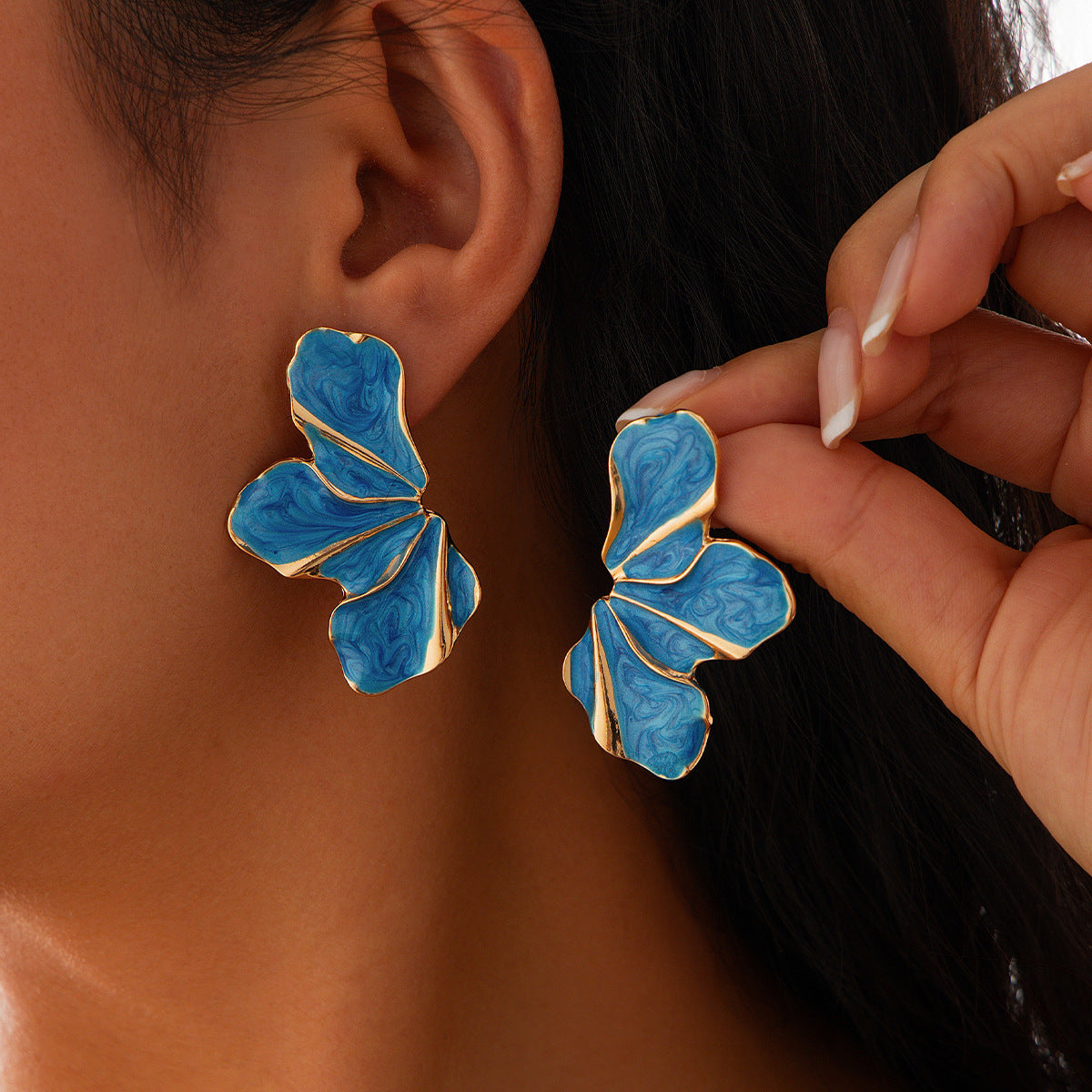 Exaggerated Floral Petal Earrings in Alloy with Enamel Finish for Women