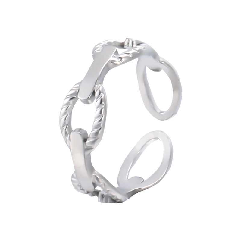 Anillo abierto ajustable minimalista de acero de titanio geométrico para mujer con acabado chapado
