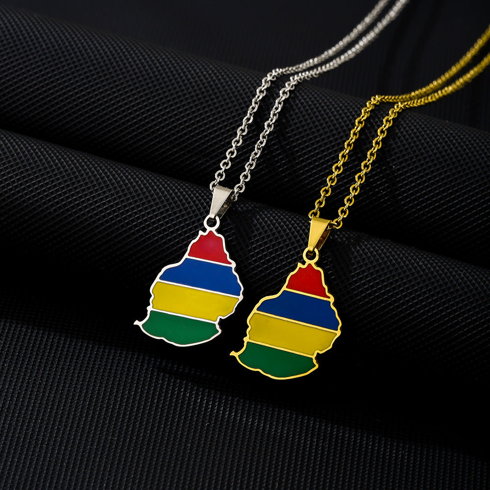 Collar con colgante de la bandera geométrica minimalista de Mauricio de acero inoxidable con acabado galvanizado para mujeres y hombres
