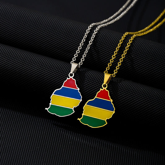 Collar con colgante de la bandera geométrica minimalista de Mauricio de acero inoxidable con acabado galvanizado para mujeres y hombres
