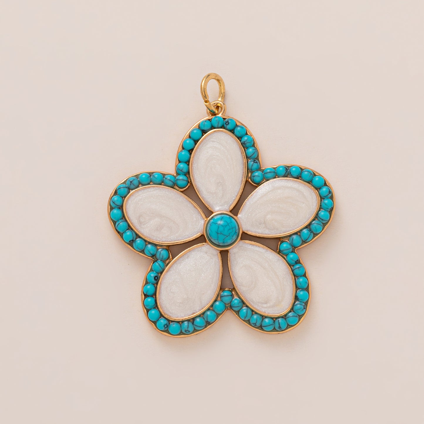 Sweet Round Floral Stainless Steel 18K Gold Plated PVD Necklace Charm Bar