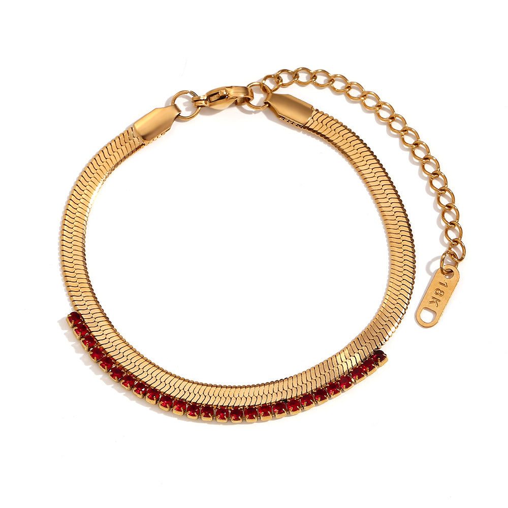 Collana da donna alla moda placcata oro 18 carati in acciaio al titanio, geometrica, con zirconi colorati e texture a spina di pesce