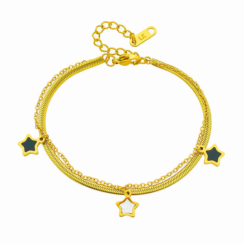 Bracciale con ciondolo a stella bicolore minimalista in acciaio al titanio per donna