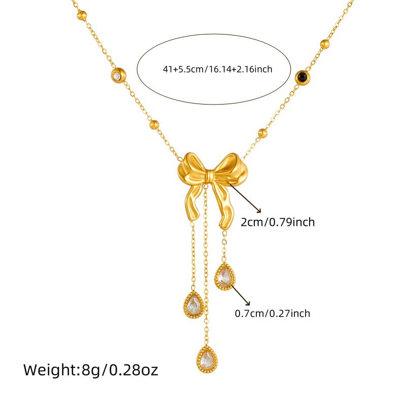 Collana Pendente da Donna Minimalista con Fiocco Goccia e Nappe in Acciaio Inossidabile