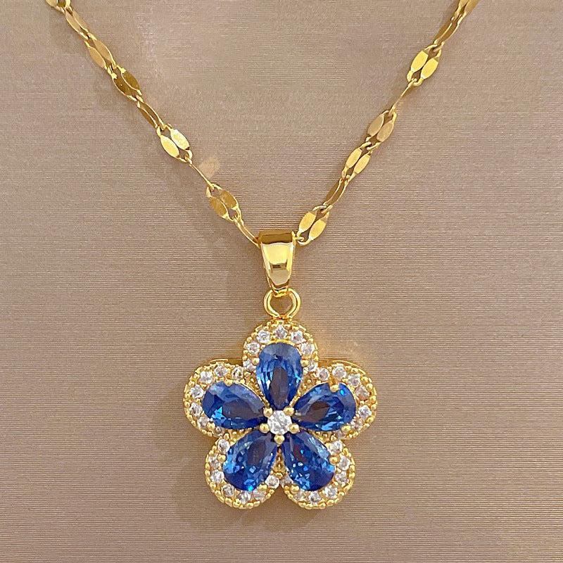 Luxury Sweet Flower Necklace and Earrings Set Titanium Steel Plated Jewelry