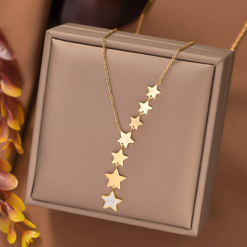 Minimalist Star Titanium Steel Plated Tassel Necklace for Women
