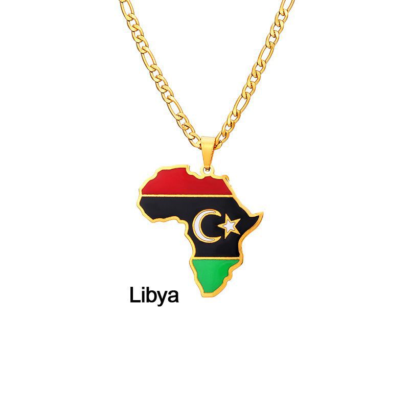 Collar con colgante de mapa de país africano geométrico de acero inoxidable con acabado esmaltado para uso unisex