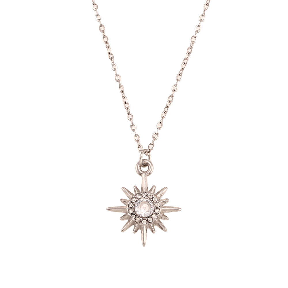 Collana con ciondolo a stella a otto punte con zirconi placcati oro 18 carati in acciaio inossidabile, stile minimalista, da donna
