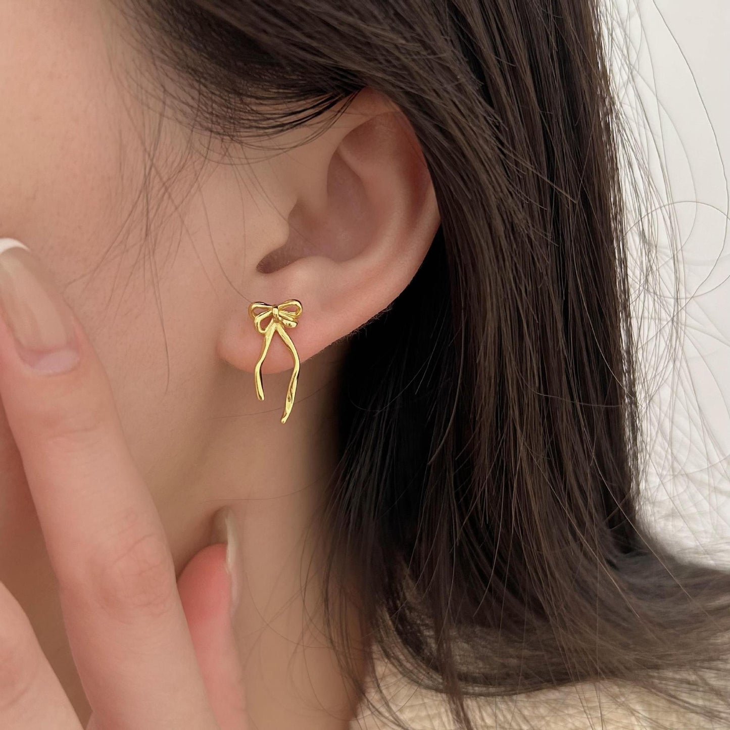 Minimalist Bowknot Earrings in 925 Sterling Silver with Plated Finish for Women