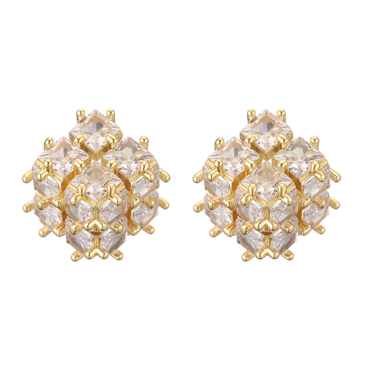 Minimalist Geometric Copper Stud Earrings with Micro-Pave Zirconia for Women
