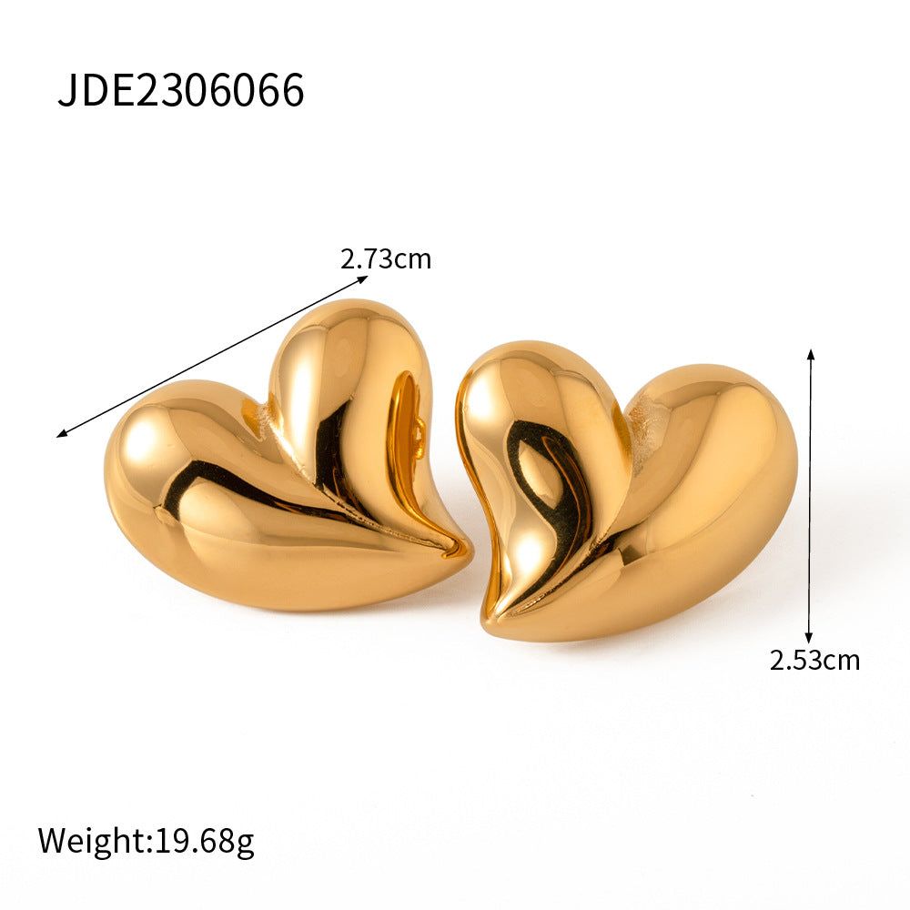 Pendientes de acero inoxidable minimalistas con forma de corazón y acabado chapado para mujer
