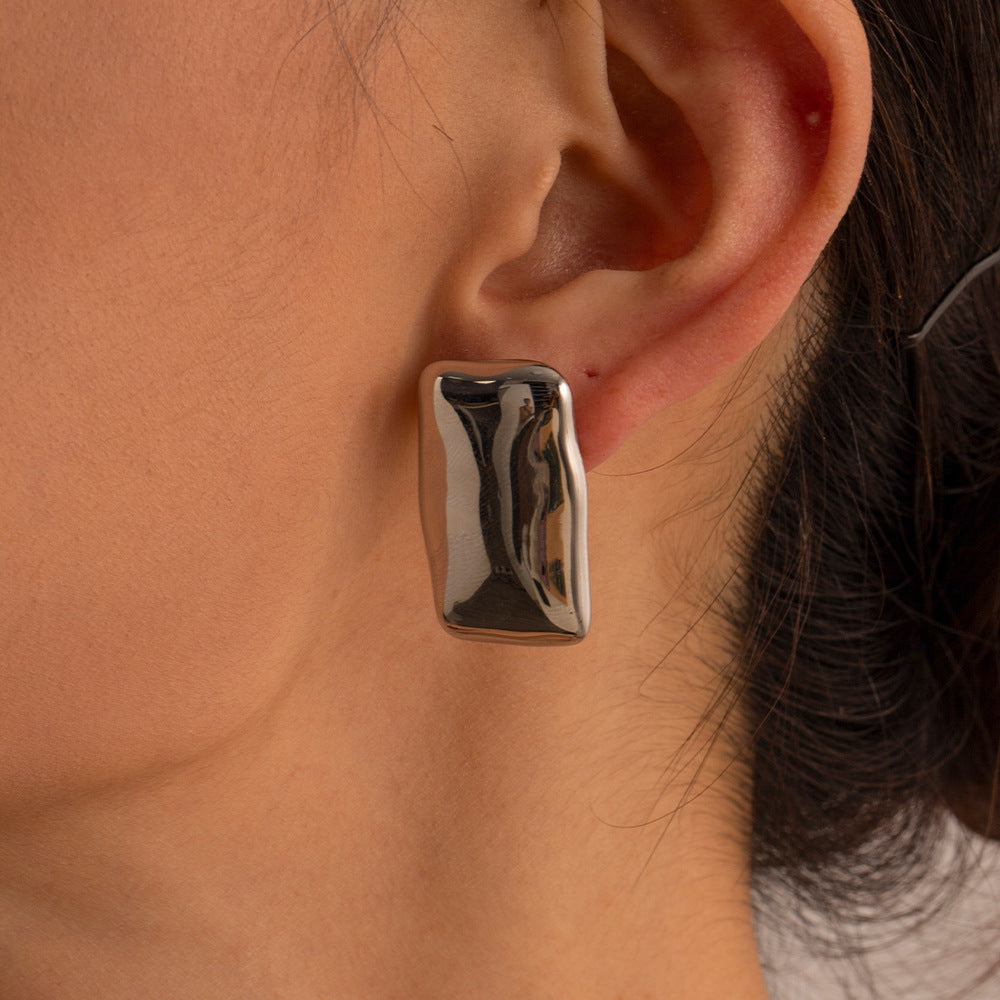 Pendientes de acero inoxidable geométricos rectangulares chapados en oro de 18 quilates, estilo vintage minimalista, para mujer