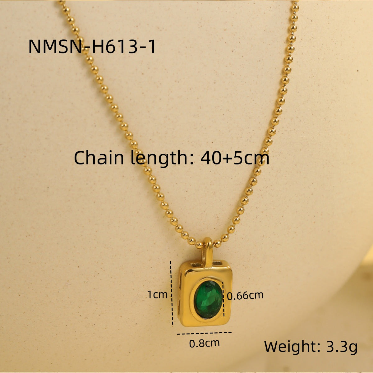 Collar vintage geométrico de circonita verde de acero inoxidable para mujer con baño de oro de 18 quilates, cadena de clavícula delicada