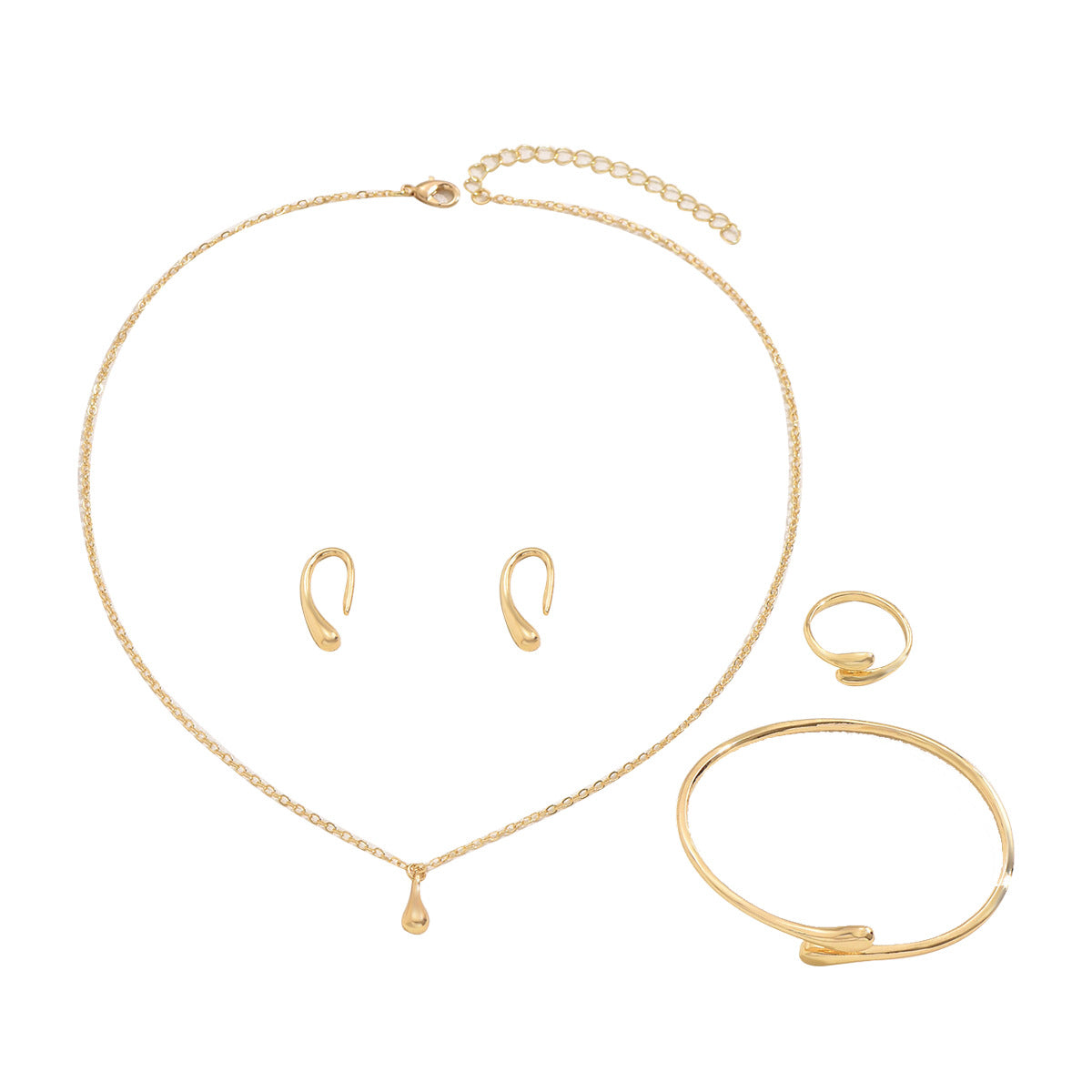 Juego de joyas minimalistas de gota de agua dulce y forma geométrica chapado en cobre para mujer, incluye pendientes, collar y pulsera ajustable.