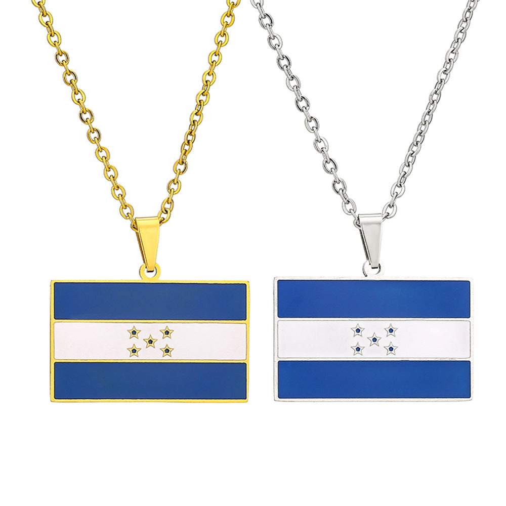 Fashionable Geometric Honduras Flag Pendant Necklace in Stainless Steel with Enamel Finish for Unisex