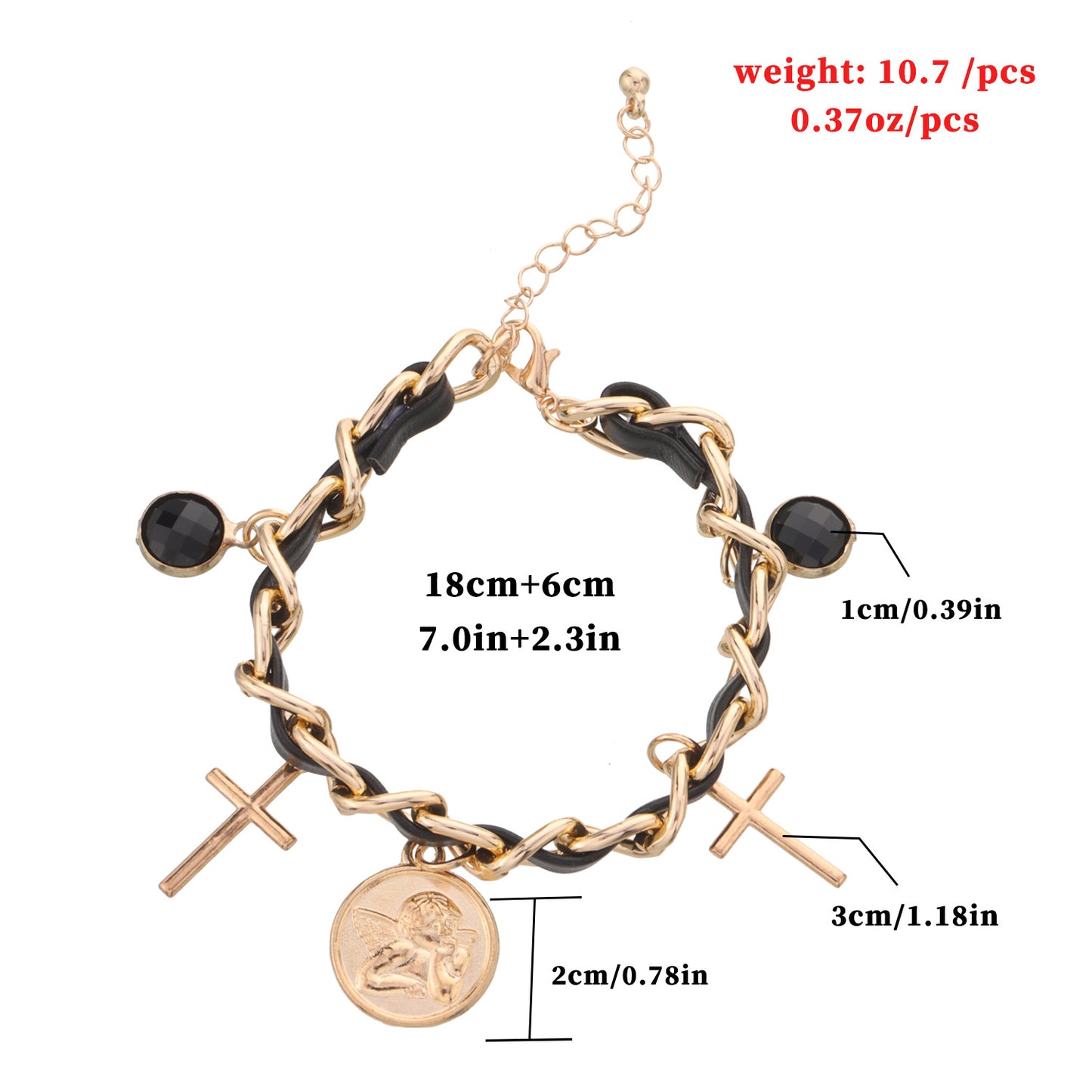 Minimalist Cross Pendant Leather Bracelet for Women with Alloy Chain and Electroplated Finish