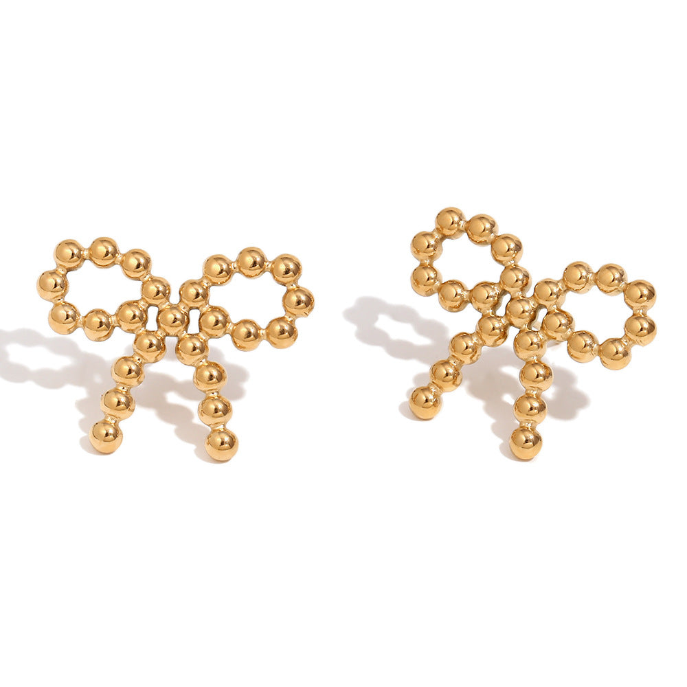 Elegant Business 18K Gold Plated Stainless Steel Bow Stud Earrings for Women