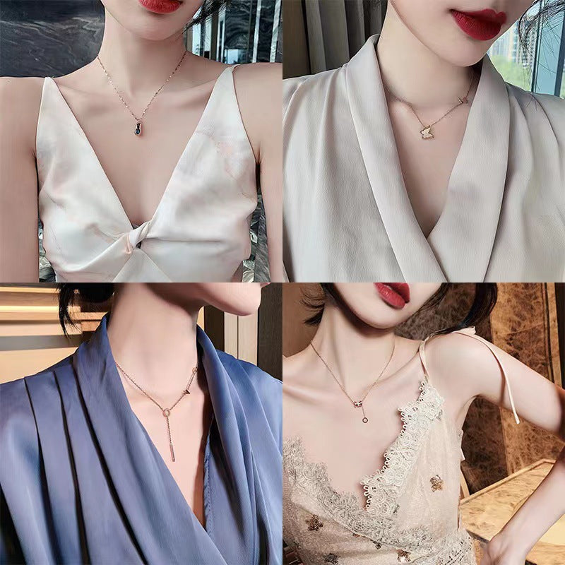 Geometric Titanium Steel Plated Pendant Necklace with Snake Chain for Women