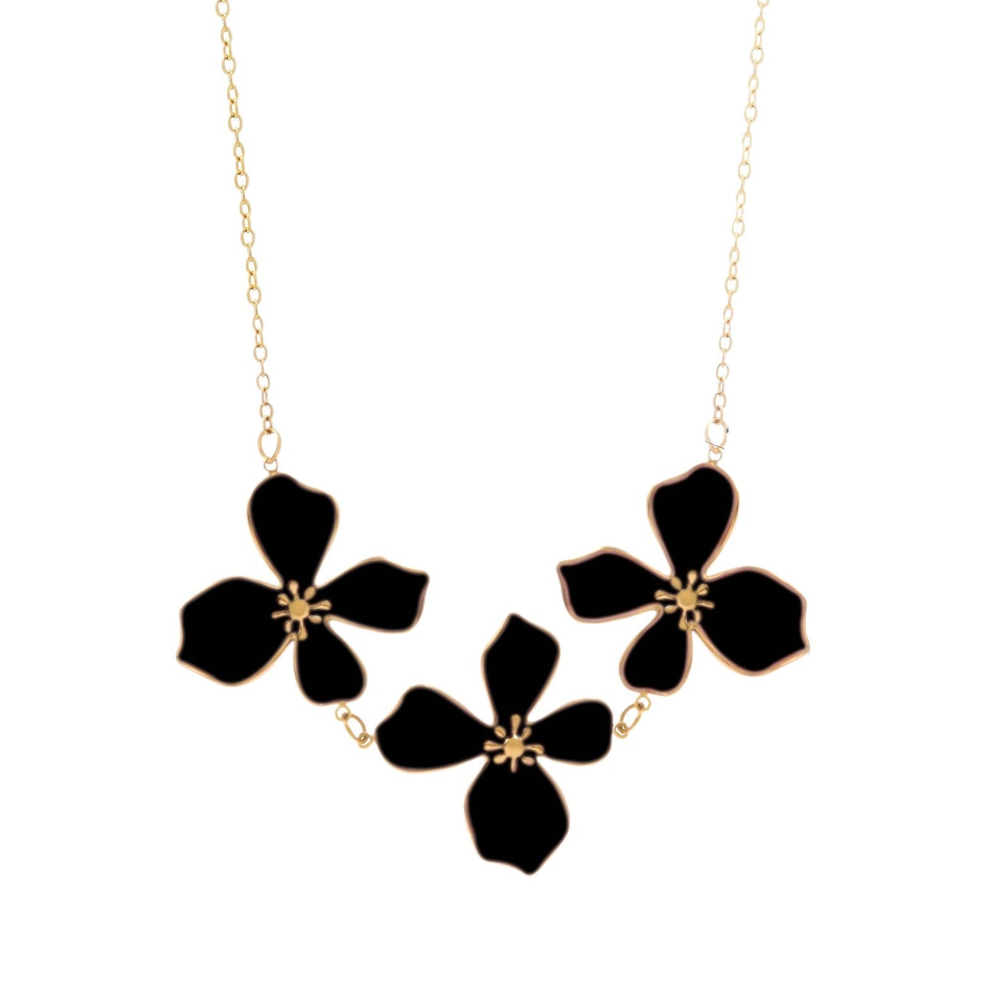 Sweet Drip Oil Floral Stainless Steel Necklace and Bracelet Set for Women