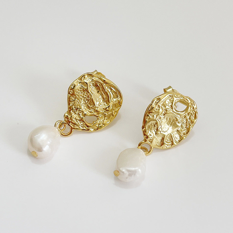 Bohemian Minimalist 925 Sterling Silver Teardrop Baroque Pearl Earrings Asymmetric Design